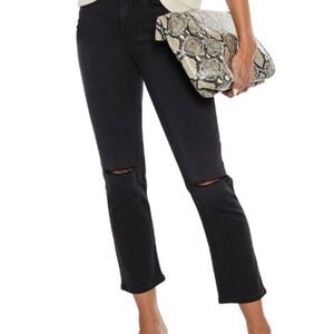 Frame Denim Black Distressed Stretch Ankle Jeans in Size 25